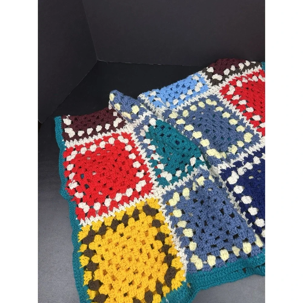 Granny Square Afghan Blanket Crochet 36x45 Hand Made Multicolor Throw